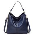 Blue faux leather bucket tote bag with dual zippers and adjustable shoulder strap - Single Item / Dark Blue