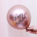 Single rose gold metallic balloon with Happy Birthday print and black star patterns - Rose Gold