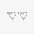 Elegant s925 sterling silver heart stud earrings with sparkling white cubic zirconia - Stud Earrings / White Gold