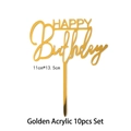 Close-up of golden acrylic HAPPY BIRTHDAY cake toppers measuring 11cm by 13.5cm - Happy Birthday Style 2 (Gold) / 10 Pcs