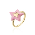 Detalle de anillo de estrella en esmalte rosa con banda ajustable bañada en oro 18k - Abierto Ajustable / Rosa