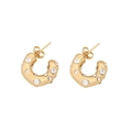 Golden C-shaped hoop earrings with sparkling rhinestones and clear zircon accents - Irregular Zirconia C-Shape Style (4#)