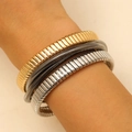 Bracciale elastico multistrato punk con strisce verticali in finitura oro e argento - Mix tricolore di braccialetti elastici (kc+Gunblack+White K)