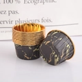 Detail of black and gold marble pattern baking cups with elegant rolled gold rim - Single-sided Gold Black/Yellow Marble
