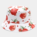 Detailed view of white cotton bucket hat featuring vibrant hand-painted pomegranate patterns - White Base Pomegranate Print (17# Color)