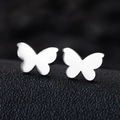 Brushed silver butterfly stud earrings in stainless steel with a minimalist geometric design - Butterfly / Silver