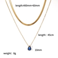 Detailed view of gold double-layer necklace with blue teardrop zircon and size labels - Light Blue (TN3644-LBL)