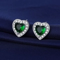 Elegant heart-shaped green zircon studs with S925 silver base and micro-pave white stones - Platinum Green Diamond Led-72