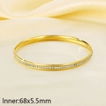 Golden 5.5mm width bangle with white pavé zircons and 68mm inner diameter dimension - Single Gold Rhinestone Bangle (KB187775 -LO)