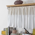 Minimalist American style beige and white cotton linen patchwork short curtain with ruffles - 150x45cm / Linen Splicing (Rod Pocket)