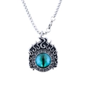 Vintage evil eye dragon pendant necklace with blue eye and flame metal relief detail - Steel Color Without Chain (B0317)