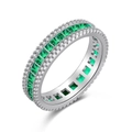 Eternity ring featuring emerald green square-cut stones and clear pave-set side accents - Square Green Gemstone Eternity Band