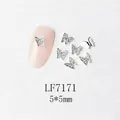 Detailed view of silver butterfly nail charms with rhinestones and 5x5mm dimensions - Silver Rhinestone Butterfly Style (7171)