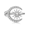 S925 Sterling silver moon and star open ring with sparkling white cubic zirconia - Silver Celestial Combo (DY120989-S-W-WH)