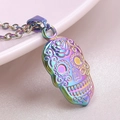 Macro shot of colorful iridescent sugar skull necklace pendant on pink silk - Necklace Set / Rainbow