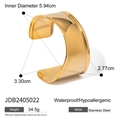 Bracciale rigido largo aperto in acciaio inossidabile placcato oro 18k con peso 34,5g - Stile Polsino Largo Dorato (JDB2405022)