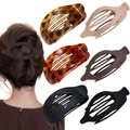 Flat oval leopard hair claw clips in amber, beige, and black for various hairstyles - 3 Pointed + 3 Solid Leopard Rhombus