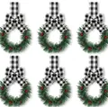 Set of 6 mini Christmas wreaths with red berries and buffalo plaid bows for home decor - Plaid Bow Wreath