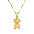 Collar de acero inoxidable dorado con colgante de osito 3D sobre fondo blanco - Collar con Colgante de Oso Dorado (MS-190A) / Dorado