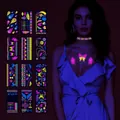 Luminous fluorescent tattoo stickers set featuring feathers and butterflies for parties - CS001-012 Combination Set (12 Sheets)