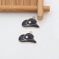 Zwei schwarze Emaille-Cowboyhut-Anhänger mit goldenem Stern für DIY-Schmuckherstellung - Schwarzer Hut