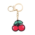 Cute cherry keychain with red fruit and green leaves on a gold ring for women's handbag - Red