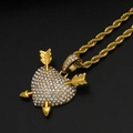Collana hip hop placcata oro con ciondolo cuore e freccia ghiacciato su catena - Oro - Senza Catena