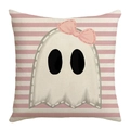Halloween Kissen mit süßem weißem Geist und rosa Schleife auf gestreiftem Hintergrund - Geist-Streifen-Stil (XM305-1)