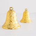 Golden Christmas bell ornament with pebble texture and top hanging loop for decoration - 8cm Diameter / Gold