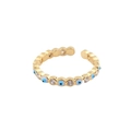 Anello aperto dorato con motivi occhio blu e pietre in zirconia cubica - Aperto Regolabile / Oro-Celeste