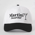 Retro Martini Social Club embroidery baseball cap with black and white color block design - White and Black Splicing