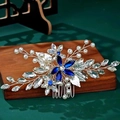 Handmade bridal hair comb with blue crystals and pearls for wedding styling - Silver Blue Crystal Artificial Pearl Hair Comb (HS-J5667B)