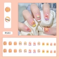 Cute candy gradient press-on nails with cartoon sun and tulip designs, 24 piece set - R583 Cute Fun