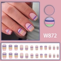 Matte Regenbogenstreifen-Nägel zum Aufkleben mit rosa Basis und 24-teiliges Set - Regenbogen Gestreifter Mattenstil (W872) / Mit Flüssigkleber
