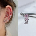 Surgical steel stud earrings set featuring silver lightning and pink zircon teardrop gems - EGD17 Pink Teardrop Gem