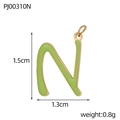 Detail view of letter N colorful oil drip pendant with 1.5cm height dimensions - Letter N-Light Green