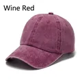 Vintage washed cotton baseball cap in wine red with a soft-top distressed finish - Adult 56-60cm / Burgundy