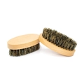 Set of two oval wooden beard brushes with natural dark bristles on white background - Beech Boar Bristle 8.5x4.5x2.8CM