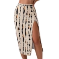 Jupe midi taille haute pour femme avec imprimé tigre et fente latérale - L / Jupe Fendue / Rayures Abstraites