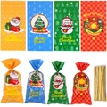 Bolsas de regalo de Navidad OPP con motivos de Papá Noel y lazos dorados incluidos - Serie de Navidad 2 (Mezcla de 4 Estilos) / 50 Piezas