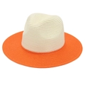 Cappello Panama bicolore in paglia con corona avorio e tesa arancione per il sole - Taglia unica / Riso e Arancione