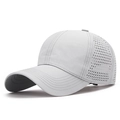 Light grey quick-dry baseball cap featuring breathable perforated back and curved brim - Adjustable / Light Gray