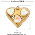 Macro detail of heart pendant with technical parameters and gold stainless steel finish - YE579 (Gold Triple Heart Opal Style)