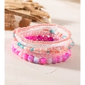 Fünfteiliges Böhmisches Perlenarmband-Set in Pink und Himmelblau für Damen - 22060514 / Reisperlen