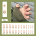 Uñas postizas de estilo francés rosa con detalles de puntos verdes y forma de ataúd - R364 Punto Verde Fresco Estilo Pegamento