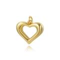 Polished 18k gold plated hollow heart charm pendant for DIY jewelry making with two rings - Golden Hammered Hollow Heart (ZYN-DMK754G)