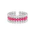 Minimalist S925 sterling silver multilayer bead ring in bright pink and silver finish - Adjustable Open / Platinum Silver & Rose Pink Enamel