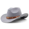 Cappello da cowboy grigio in feltro di lana con fascia borchiata marrone e tesa larga curva - M (56-58 cm) Regolabile / Grigio chiaro