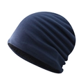 Detail of navy blue beanie showing thick black fleece lining for winter warmth - Fleece Lined / Cotton Navy