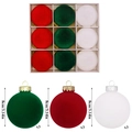 Set di 9 palline di Natale in velluto floccato rosso verde e bianco da 8cm - Rosso Verde Bianco (Set da 9/8cm)